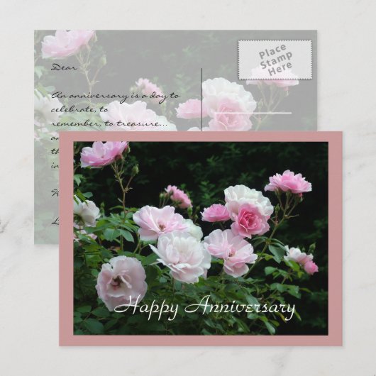 Fijne verjaardag roze roze roze rozenkaart. briefkaart (Voorkant / Achterkant)