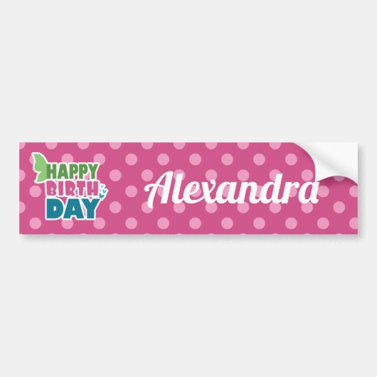 Fijne verjaardag roze stippen bumber stickers (Voorkant)