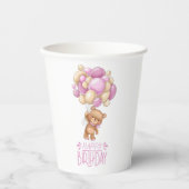 Fijne verjaardag roze teddy papieren bekers (Voorkant)