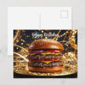 Fijne verjaardag sappige hamburger op het bord  briefkaart (Voorkant / Achterkant)