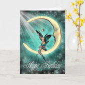 Fijne verjaardag Schattige februari Moon Fairy Kaart (Gele Bloem)
