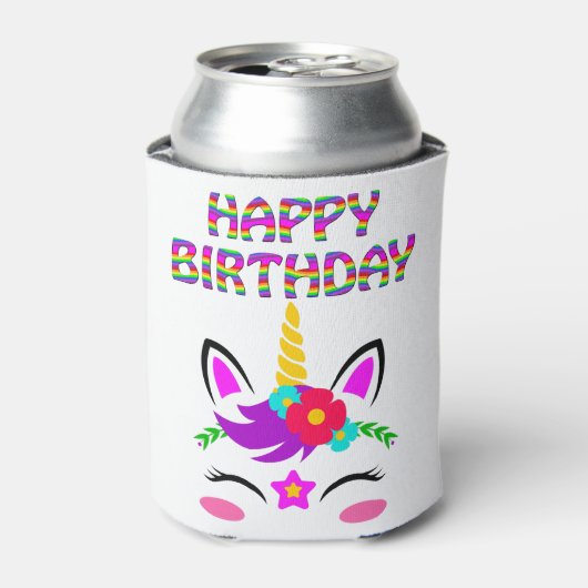 Fijne verjaardag schattige regenboog gekleurde een blikjeskoeler (Blikje Voorkant)