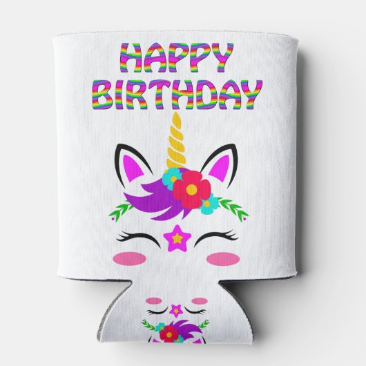 Fijne verjaardag schattige regenboog gekleurde een blikjeskoeler (Achterkant)