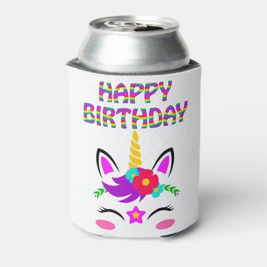 Fijne verjaardag schattige regenboog gekleurde een blikjeskoeler (Blikje Achterkant)