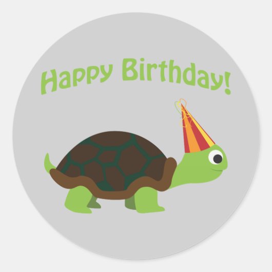 Fijne verjaardag! Schildpad Ronde Sticker (Voorkant)