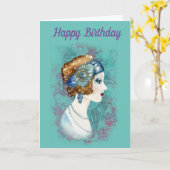  Fijne verjaardag.Twenties Lady. Kaart (Gele Bloem)