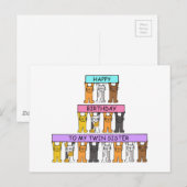 Fijne verjaardag Twin Sister Cartoon Cats. Briefkaart (Voorkant / Achterkant)