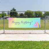 "Fijne verjaardag!" Unicorn Rainbow Ombre Spandoek (Insitu)