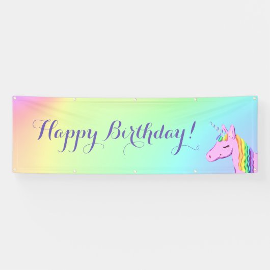 "Fijne verjaardag!" Unicorn Rainbow Ombre Spandoek (Horizontaal)
