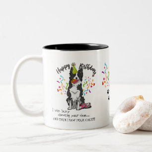 Fijne verjaardag Uw Grens Collie Dog Roze schoenen Tweekleurige Koffiemok