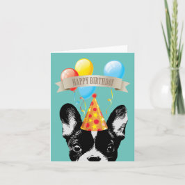 Fijne verjaardag van de Franse Bulldog & Balloons Kaart
