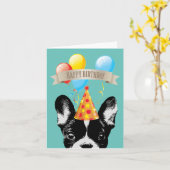 Fijne verjaardag van de Franse Bulldog & Balloons Kaart (Gele Bloem)