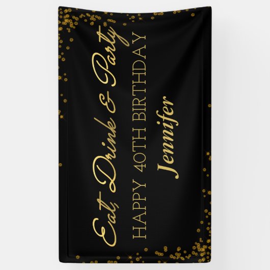 Fijne verjaardag van de zwarte en goudglamour spandoek (Verticaal)