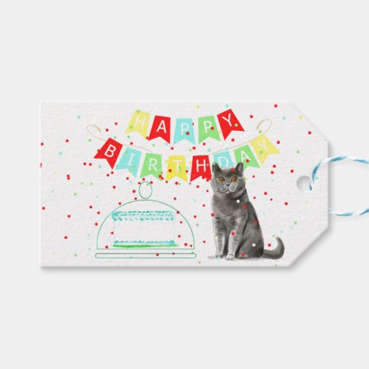 Fijne verjaardag van het kattencadeautje Label Cadeaulabel (Voorkant (Horizontaal))