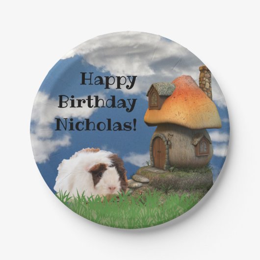 Fijne verjaardag van het kind Guinee Pig Pushroom Papieren Bordje (Voorkant)