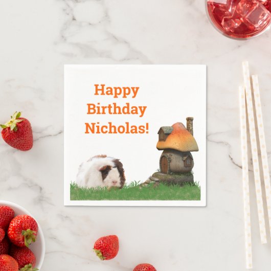 Fijne verjaardag van het kind Guinee Pig Pushroom  Servet (Insitu)