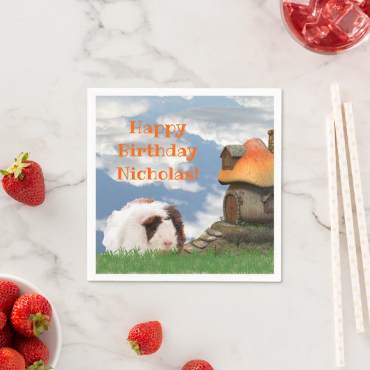 Fijne verjaardag van het kind Guinee Pig Pushroom  Servet (Insitu)