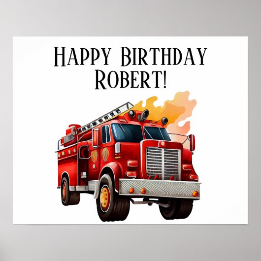 Fijne verjaardag van Red Firetruck Child Poster (Voorkant)