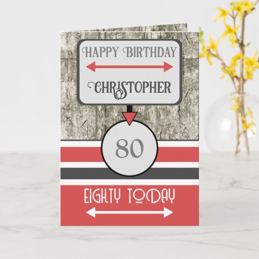 Fijne verjaardag vandaag 80 heet red grijy kaart (Gele Bloem)