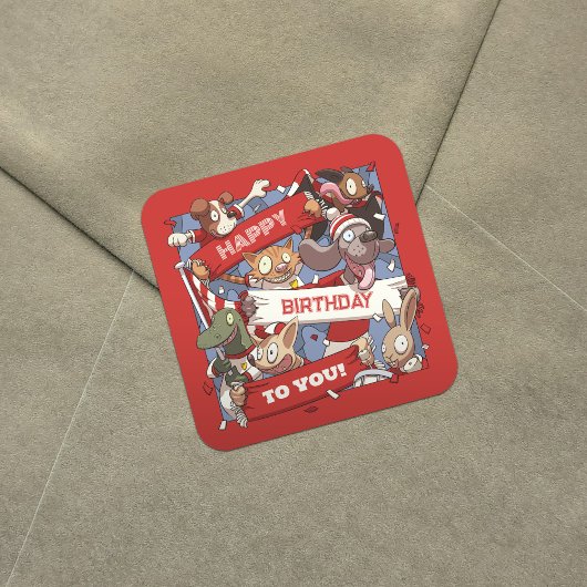 Fijne verjaardag voor alle dierenliefhebbers Rood  Vierkante Sticker