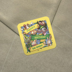 Fijne verjaardag voor de dierenliefhebbers geel en vierkante sticker