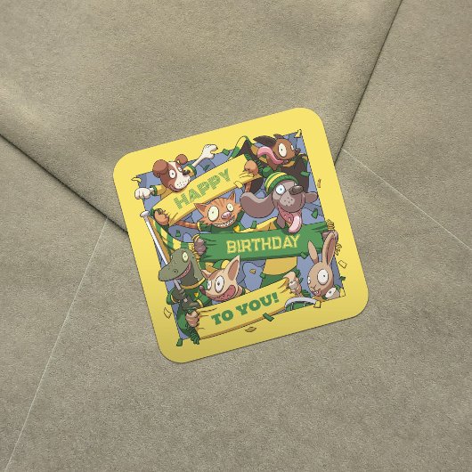 Fijne verjaardag voor de dierenliefhebbers geel en vierkante sticker