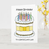 Fijne verjaardag voor de lunchdame kaart (Gele Bloem)