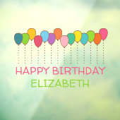 Fijne verjaardag voor heldere en kleurrijke ballon raamsticker (Vel 3)