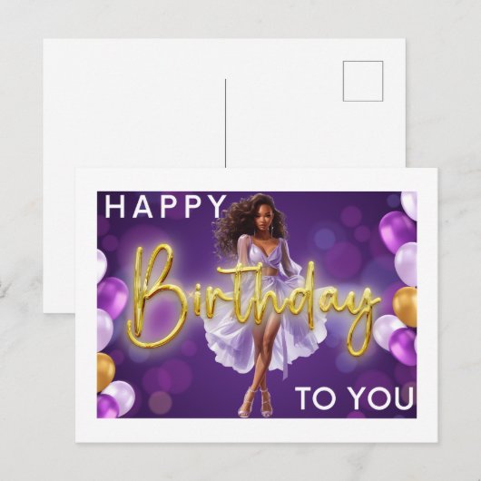 Fijne verjaardag voor jou Melanin Sista Black Quee Feestdagenkaart (Voorkant / Achterkant)