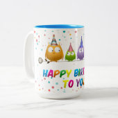Fijne verjaardag voor jou, Owls, Tweekleurige Koffiemok (Voorkant links)