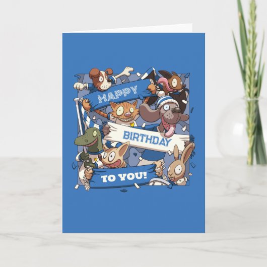 Fijne verjaardag voor jullie feestdieren blauw en  kaart (Voorkant)