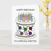 Fijne verjaardag voor Knitter, Cake en Candles. Kaart (Gele Bloem)