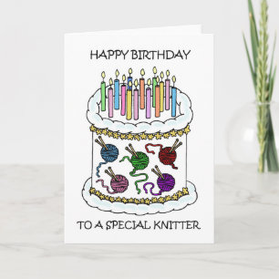 Fijne verjaardag voor Knitter, Cake en Candles. Kaart