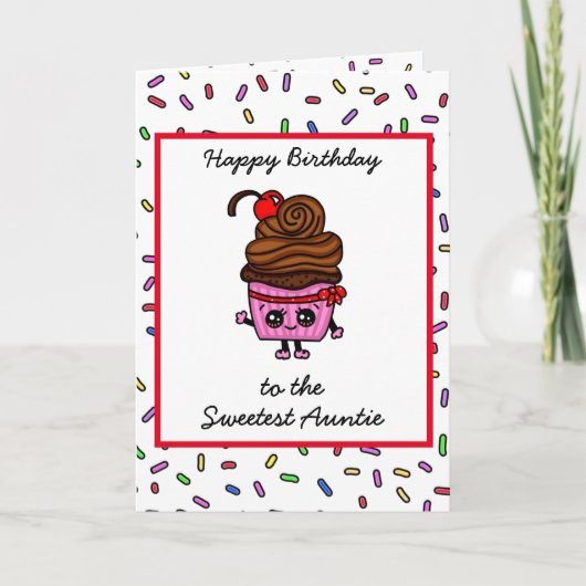 Fijne verjaardag voor mijn tante, Cute Cupcake Car Kaart (Voorkant)