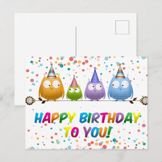 Fijne verjaardag voor u van Hoot Owls Briefkaart (Voorkant / Achterkant)