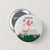 Fijne verjaardag Wagon Button Pin (Voorkant /achterkant)