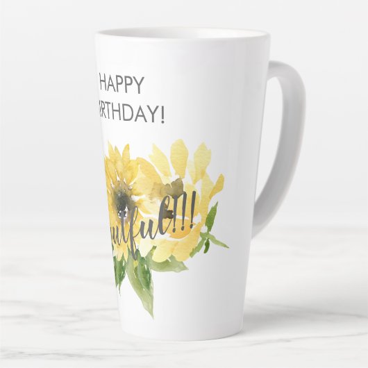Fijne verjaardag!!! zonnebloemlatte latte mok (Rechterhoek)
