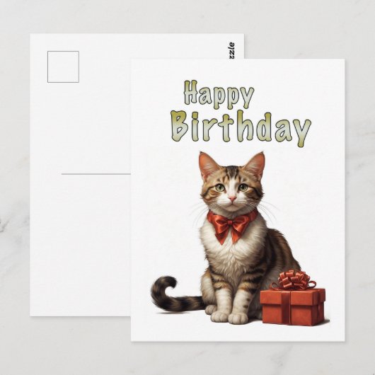 Fijne verjaardagskat briefkaart (Voorkant / Achterkant)