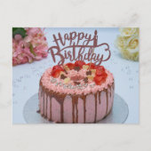 Fijne verjaardagstaart witte tafelkleed briefkaart (Voorkant)