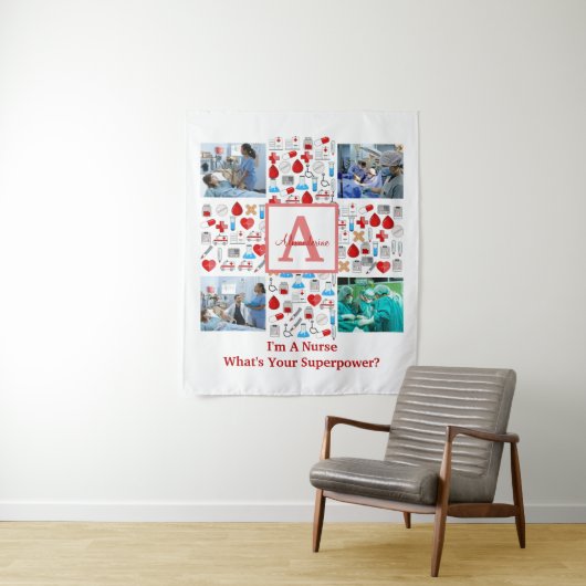 Fijne verpleegstersdag 4 foto collage kruis monogr wandkleed (In situ)