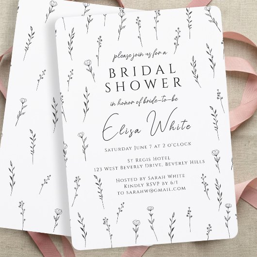 Fijne verspreide wilde bloemen bruidsdouche kaart