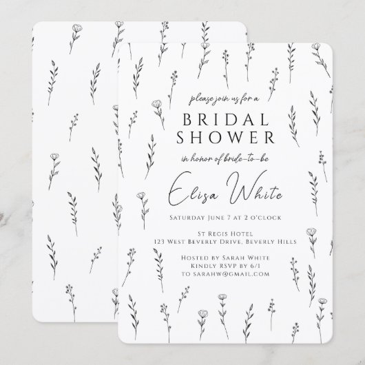 Fijne verspreide wilde bloemen bruidsdouche kaart (Voorkant / Achterkant)