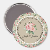 Fijne Victoriaans Roze Floral Wedding Magneet (Voorkant / Achterkant)