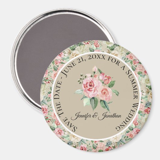 Fijne Victoriaans Roze Floral Wedding Magneet (Voorkant / Achterkant)