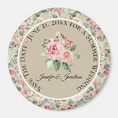 Fijne Victoriaans Roze Floral Wedding Magneet (Voorkant)