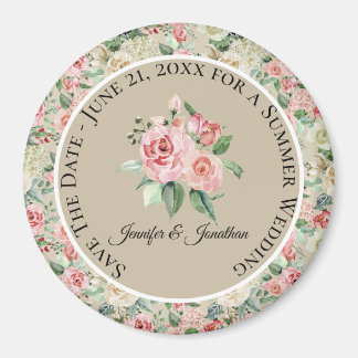 Fijne Victoriaans Roze Floral Wedding Magneet