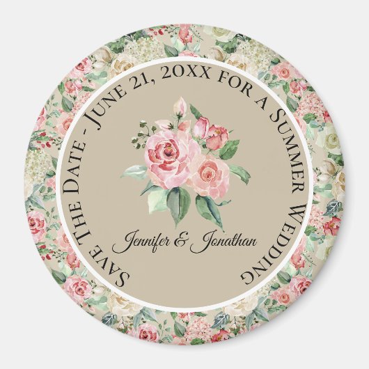 Fijne Victoriaans Roze Floral Wedding Magneet (Voorkant)