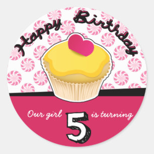 Fijne vijfde (vijfde) verjaardag Cupcake Stickers! Ronde Sticker
