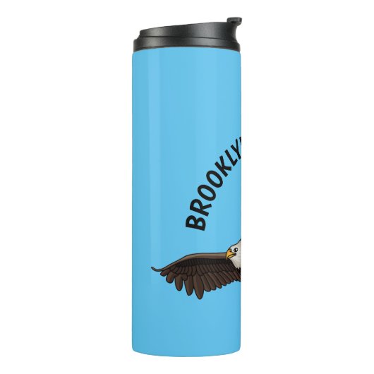 Fijne vliegende kale cartoon illustratie thermosbeker (Gedraaid links)