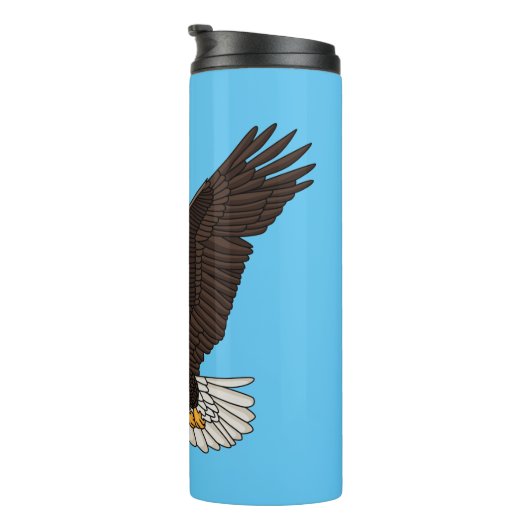 Fijne vliegende kale cartoon illustratie thermosbeker (Geroteerd rechts)